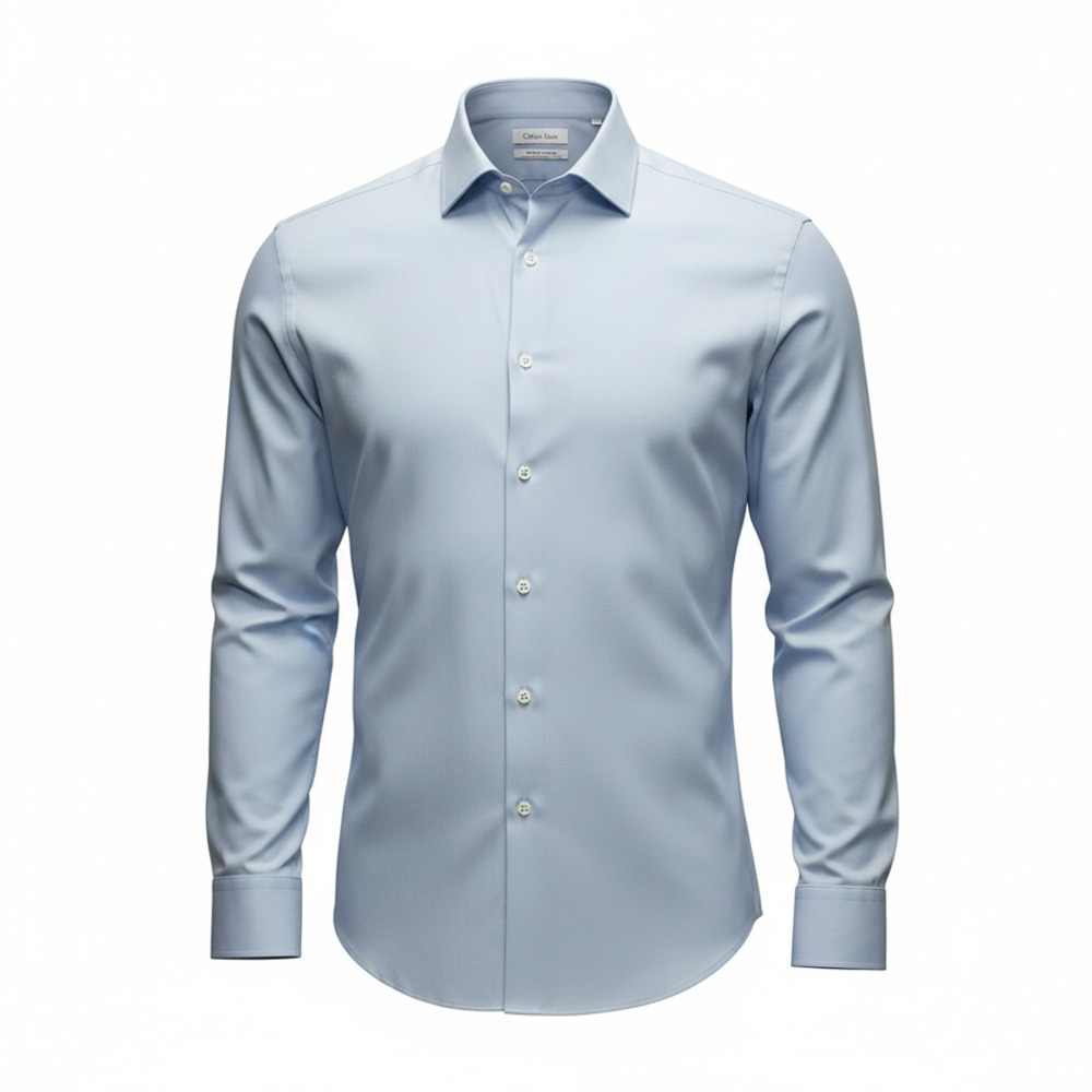 Calvin Klein Refined Cotton Slim Fit Wrinkle Free Stretch Dress Shirt Light Blue